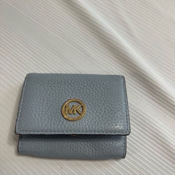 Michael Kors Mini Compact Blue Leather Card Wallet - Picture 7 of 9
